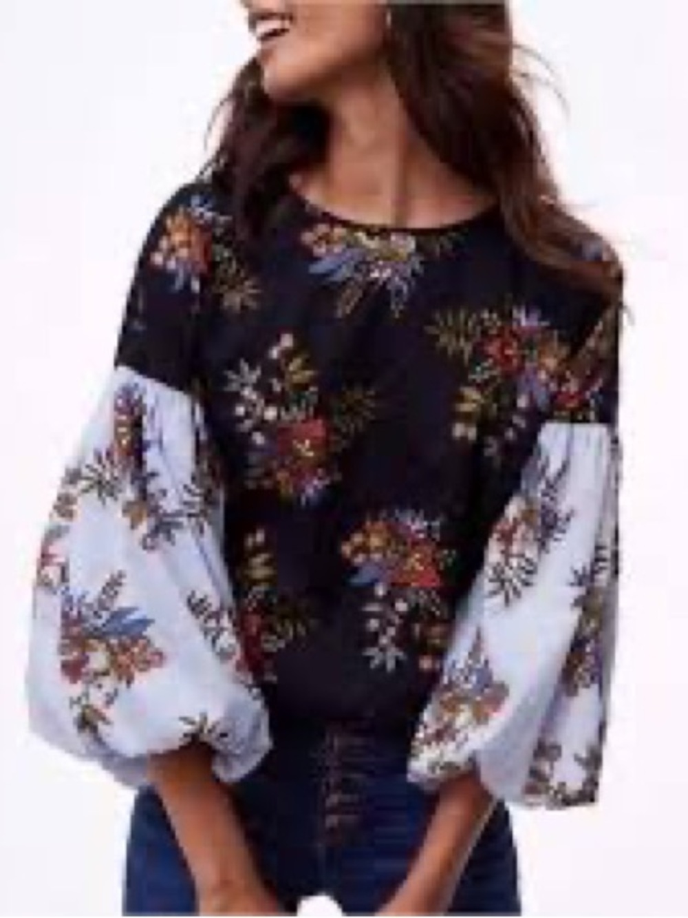 LOFT medium Floral Balloon-Sleeve Women's Top